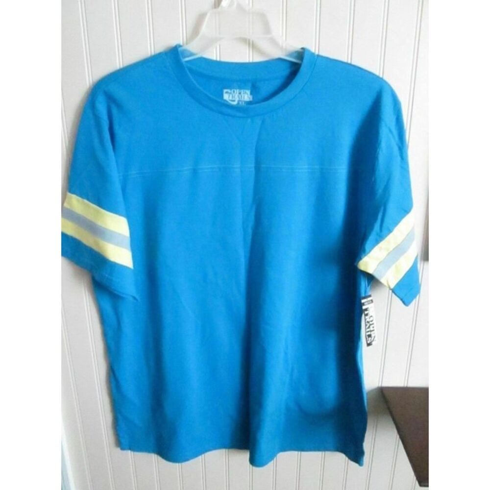 OPEN TRAILS Mens Blue Striped Short Sleeve T-Shirt M